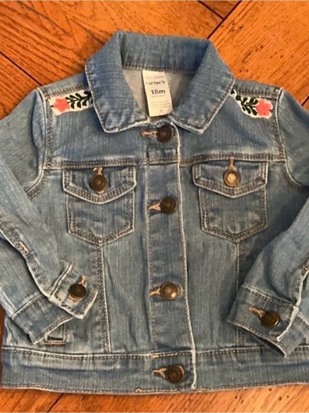 Denim Upcycled Embroidered Baby Jacket Floral - Picture 4 of 5